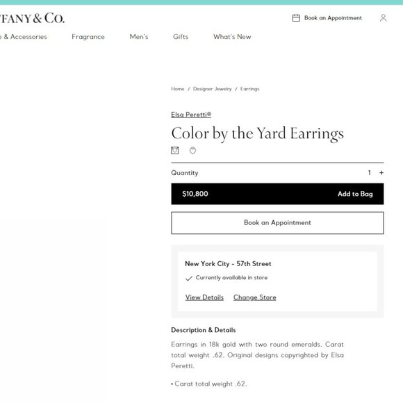 ❌SOLD❌ New TIFFANY & CO. x Elsa Peretti 18k Emerald Studs - Picture 8 of 8